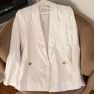Banana Republic White Double-Breasted Suit Jacket with Gold Buttons